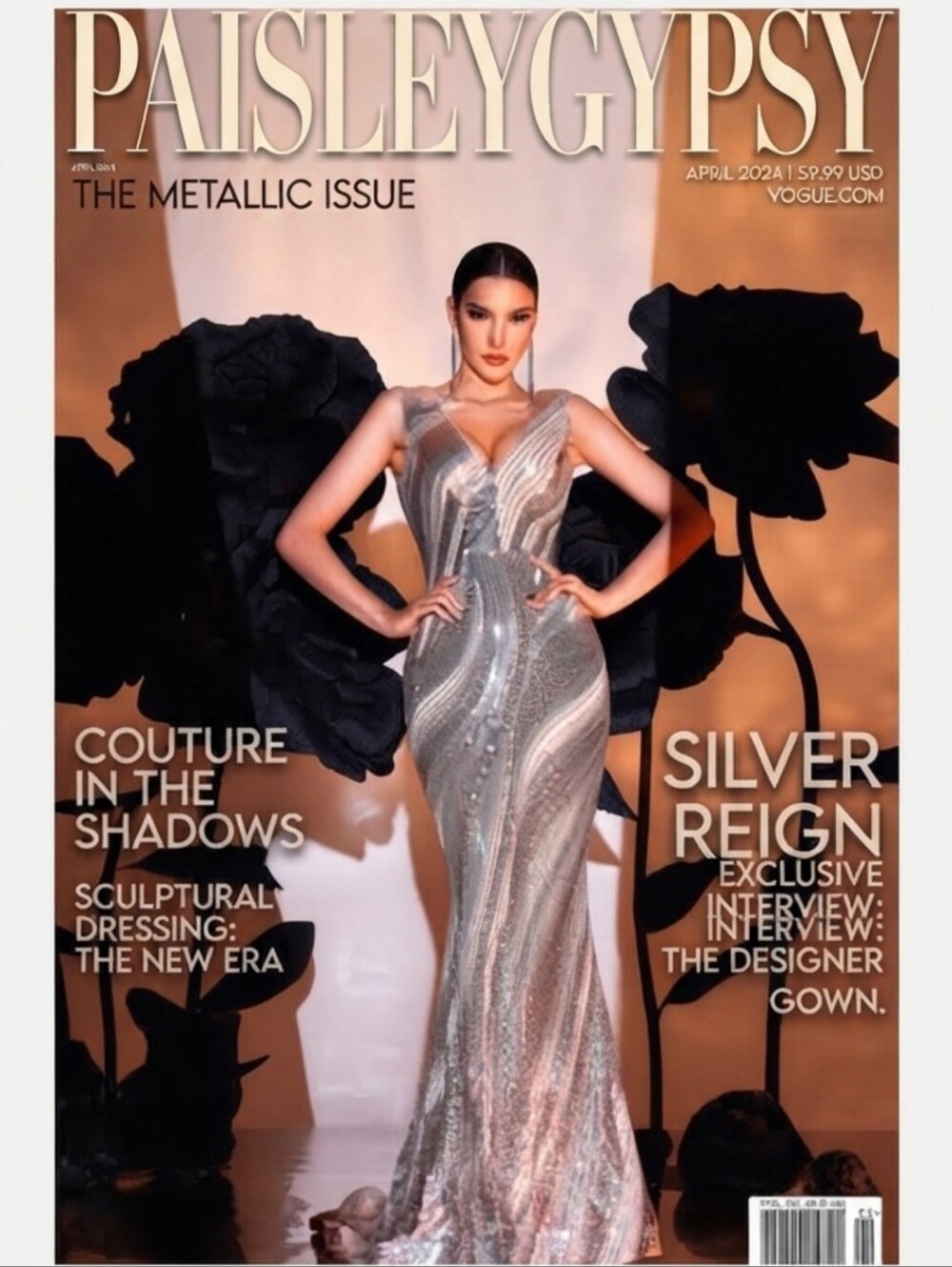 Silver And Gold Sequin Evening Gown - Elegant V-Neck Mermaid Dress